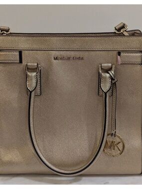 Michael Kors Metallic Gold Saffiano Satchel with MK Charm